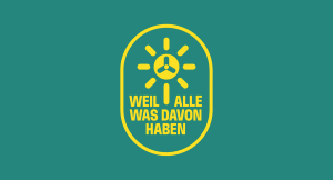 animiertes Logo mit Windrad und Sonne. Text lautet "weil alle was davon haben"